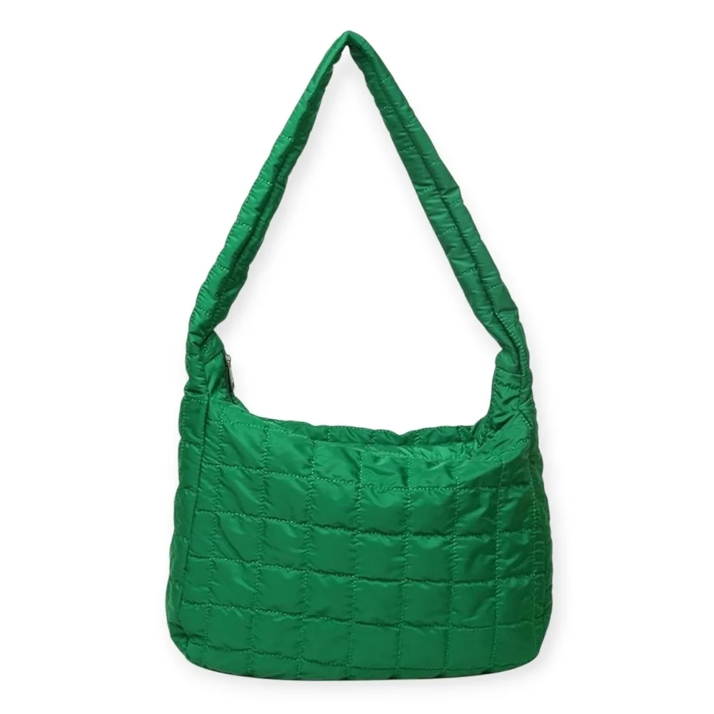 Quilted hobo Green bag with quilted details large capacity shoulder bags